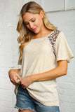 Oatmeal Thermal Leopard Print and Lace Top