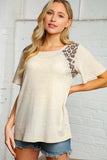 Oatmeal Thermal Leopard Print and Lace Top