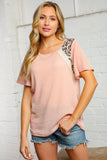 Blush Thermal Leopard Print and Lace Top