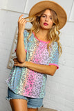 Tie Dye Leopard Print Triangle Stitch Top