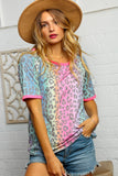 Tie Dye Leopard Print Triangle Stitch Top