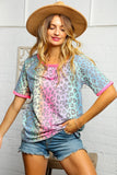 Tie Dye Leopard Print Triangle Stitch Top