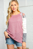 Mauve and Ivory Animal Print Stripe Raglan Top