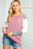 Mauve and Ivory Animal Print Stripe Raglan Top