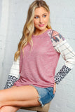 Mauve and Ivory Animal Print Stripe Raglan Top