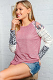 Mauve and Ivory Animal Print Stripe Raglan Top