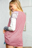 Mauve and Ivory Animal Print Stripe Raglan Top