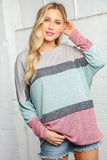 Two Tone Multi Stripe Bubble Sleeve Knit Top