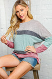 Two Tone Multi Stripe Bubble Sleeve Knit Top