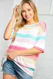 Multi Rainbow Stripe Thermal Knit Top