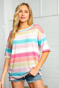 Multi Rainbow Stripe Thermal Knit Top