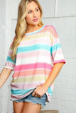 Multi Rainbow Stripe Thermal Knit Top