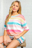 Multi Rainbow Stripe Thermal Knit Top