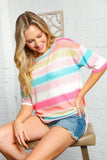 Multi Rainbow Stripe Thermal Knit Top