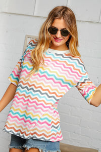 Multi Wavy Chevron Thermal Knit Top