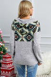 Gray Tribal Geometric Print Hoodies with Pocket