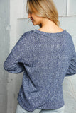 BLUE RIB V NECK OUT-SEAM LONG SLEEVE TOP