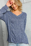 BLUE RIB V NECK OUT-SEAM LONG SLEEVE TOP