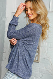 BLUE RIB V NECK OUT-SEAM LONG SLEEVE TOP