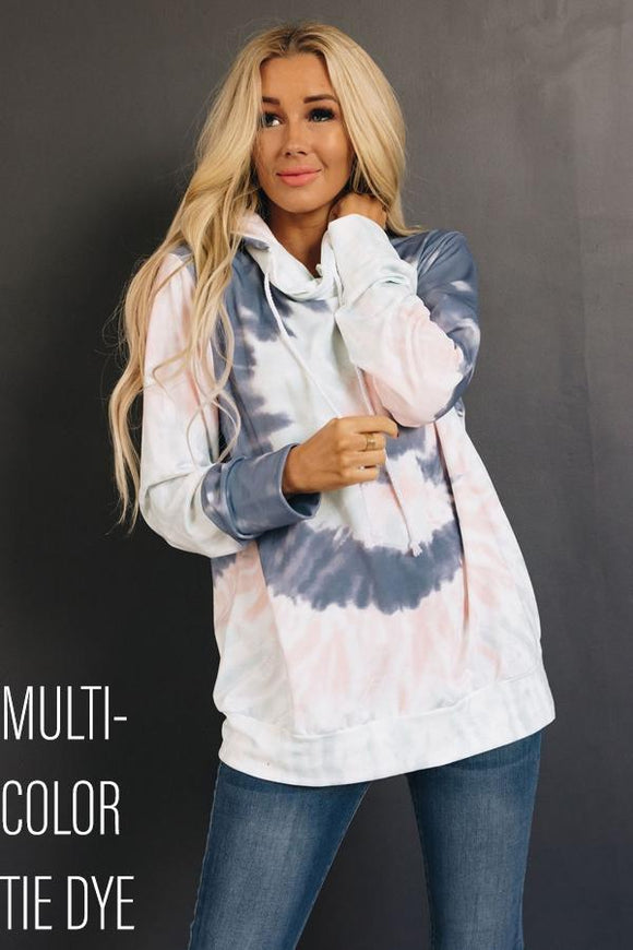 Multicolor Spiral Tie-dye Print Drawstring Hoodie