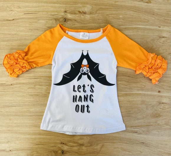 LET'S HANG OUT Girl Bat Shirt w/Orange Ruffled Sleeves (Fall 2021071077)