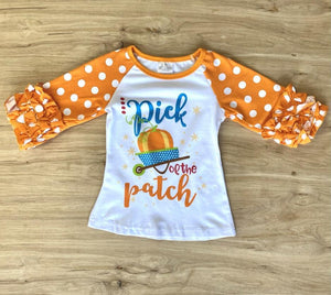 PICK of the PATCH Shirt w/Orange 'n White Polka Dot Ruffled Sleeves (Fall 2021071071)