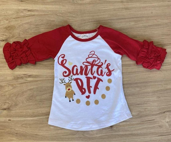 Santa's BFF Ruffle Sleeve Tee (HOLIDAY 2021070071)