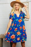 Royal Floral Flutter Sleeve Dress