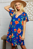 Royal Floral Flutter Sleeve Dress