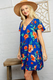 Royal Floral Flutter Sleeve Dress