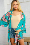 Teal Flower Printed Kimono Jacket