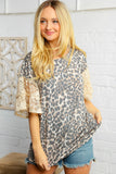 Leopard Print Ruffle Lace Sleeve Top