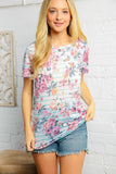 Floral Stripe Button Back Panel Top