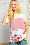 Floral Ribbed Color Block Top