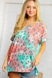 Tie Dye Leopard Print V Neck Top