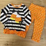 Black 'n White Stripe Candy Corn Shirt w/Polka Dot Pants (Fall 2021071038)