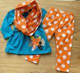 Blue 'n Orange Polka Dot Pumpkin Scarf Outfit (Fall 2021071083)