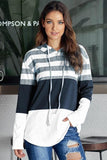 White Color Block Drawstring Hoodie