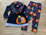 BOOtiFul Appliqued Black Top w/Pants'n Scarf Set (Fall 2021071101)