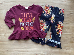 I Love Fall Most of All Floral Ruffle Outfit (Fall 2021071098)