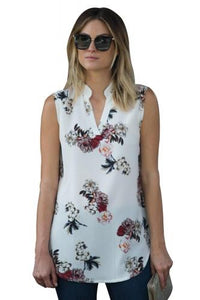 White Sleeveless Floral Top