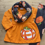 Orange Pumpkin Striped Appliqued Scarf Outfit (Fall 2021071107)