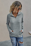 Half Zip Solid Textured Long Sleeve Top