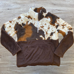 Lot of 10 - Adult Brown Cowhide Sherpa Quarter Zip Sweater-sparkledots-sparkledots