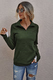 Half Zip Solid Textured Long Sleeve Top