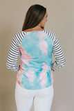 Sequin Pocket Tie-dye Panel Striped Sleeve Top