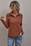 Half Zip Solid Textured Long Sleeve Top