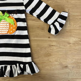 Black 'n White Striped, Ruffled Tunic/Dress w/Pumpkin Applique (Fall 2021071045)