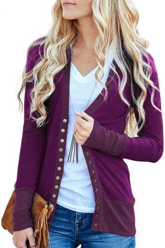 Fashionable Purple Long Sleeve Snap Cardigan