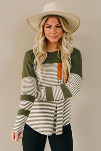 Green Pinstripe Patch Pocket Top